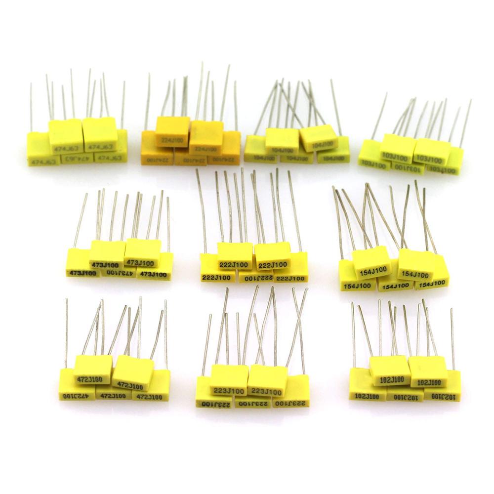 Capacitor Kit Assortment - ポリプロピレンフィルムコンデンサ,容量補正,50ピース/ロット10値,1nf,10nf,47nf,100nf,470nf,各種キット