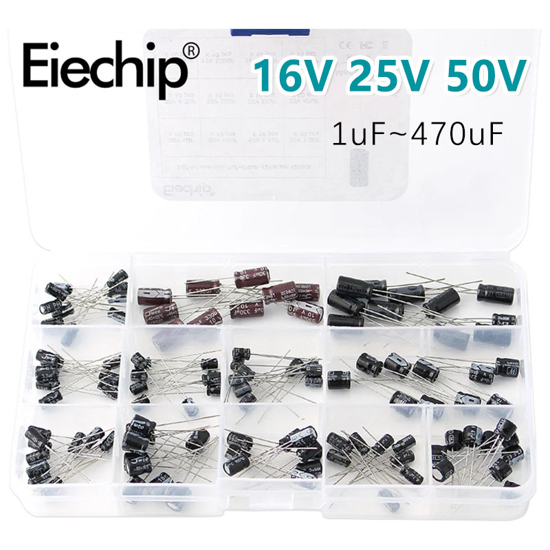 Capacitor Kit Assortment - 120 個 12 種類の電解コンデンサ Range1UF-470UF 詰め合わせキット、16V/25V/50V