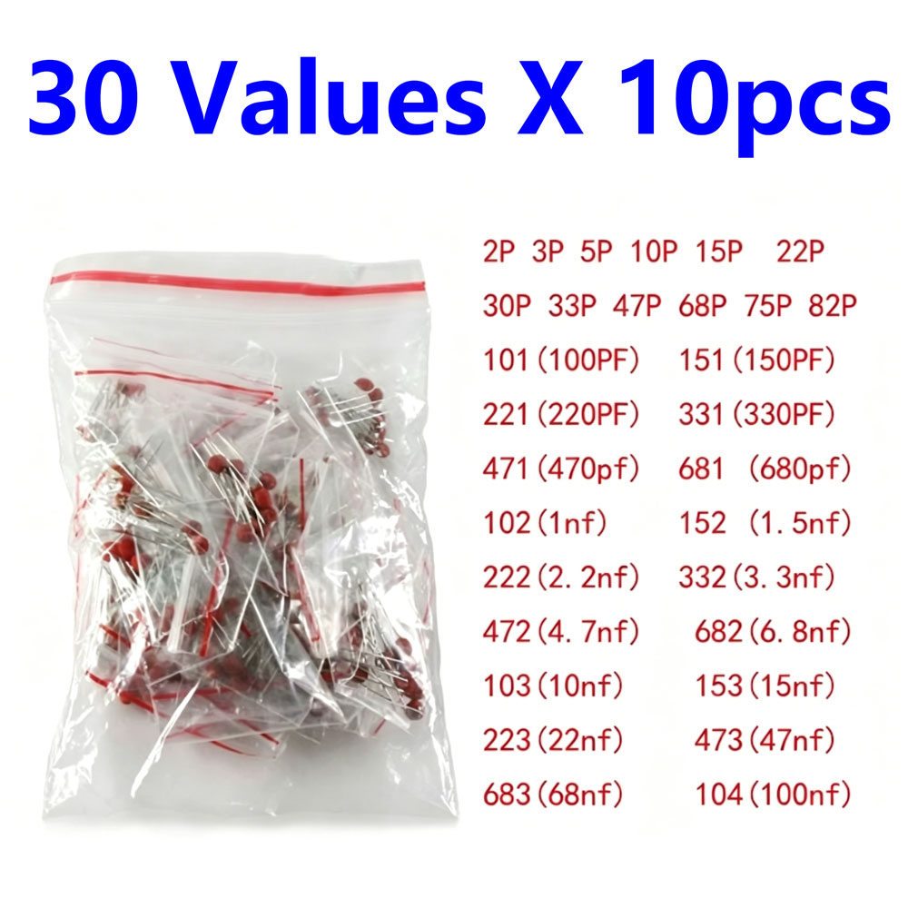 Capacitor Kit Assortment - 300個入り セラミックコンデンサーセットパック 2PF-0.1UF 104 103 30種類x10個