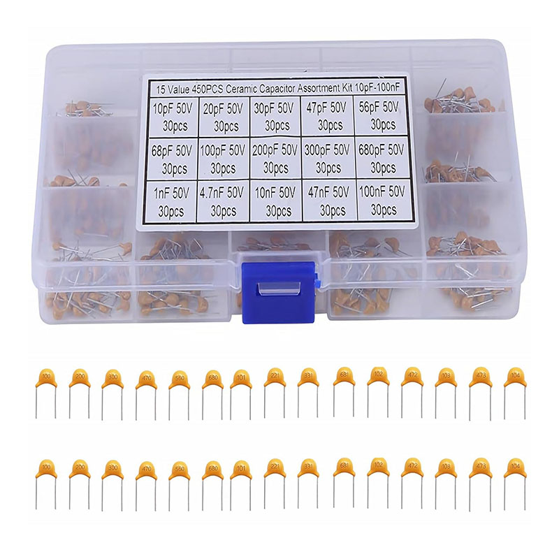 Capacitor Kit Assortment - マルチマルチメーカーセラミック品キット、ボックス付き、エンゴシックン、15値、10pf-100nf、50v、450個
