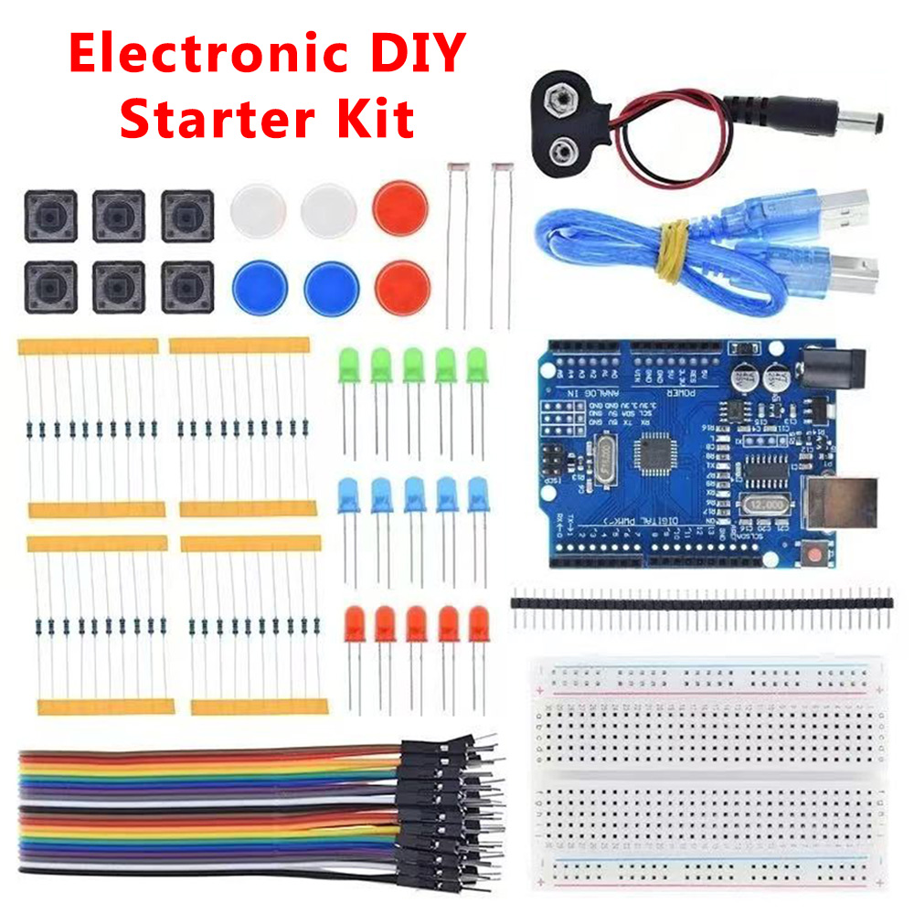Breadboard Jumper Wire - Arduino R3ボード用電子DIYスターターキット、ミニブレッドボード、LED、ジャンパーワイヤー、ボタン、Arduino DIYキット、学校教育ラボ用