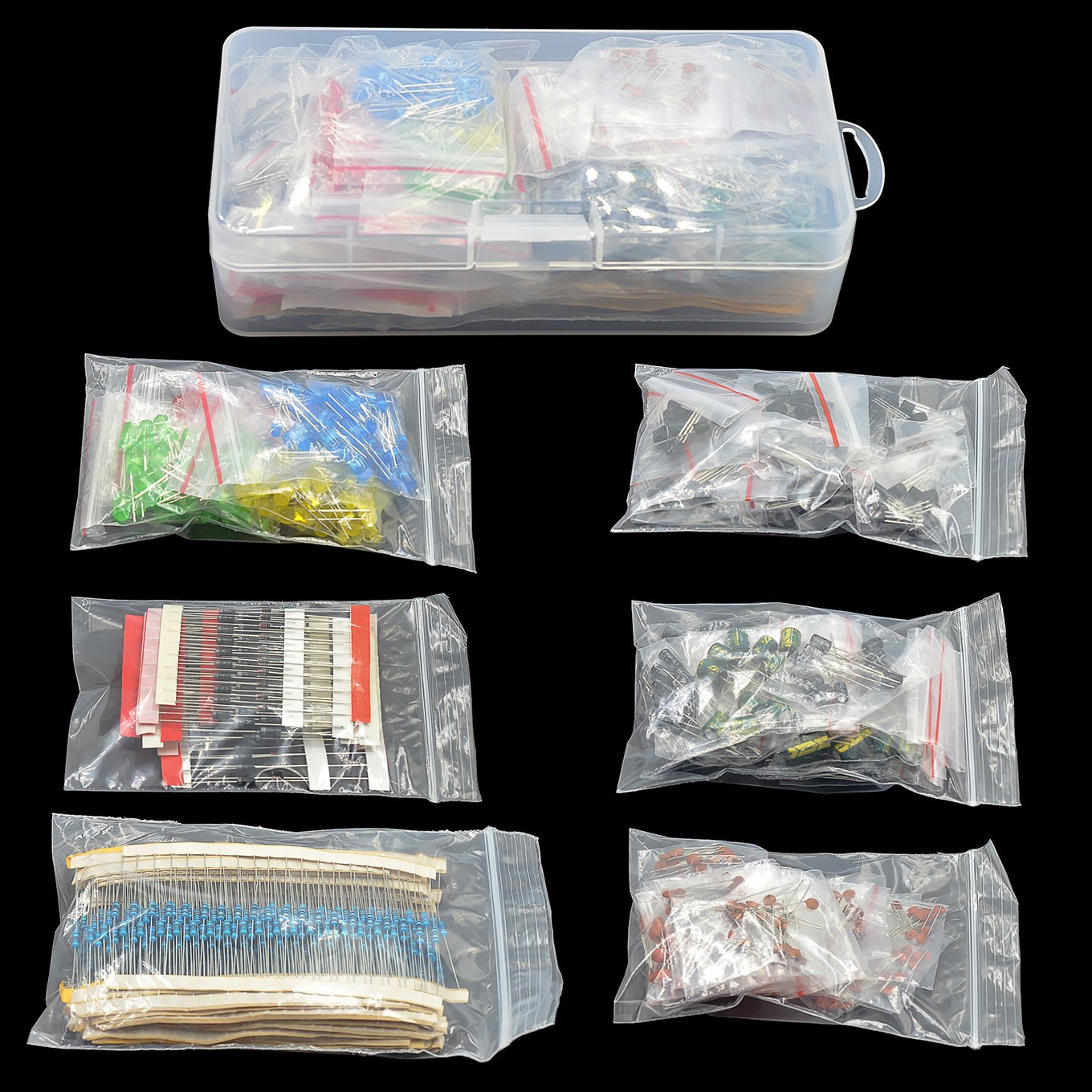 Capacitor Kit Assortment - 電子部品キット金属フィルム抵抗器詰め合わせキット LED ダイオード電解コンデンサセラミックセットトランジスタパック diy