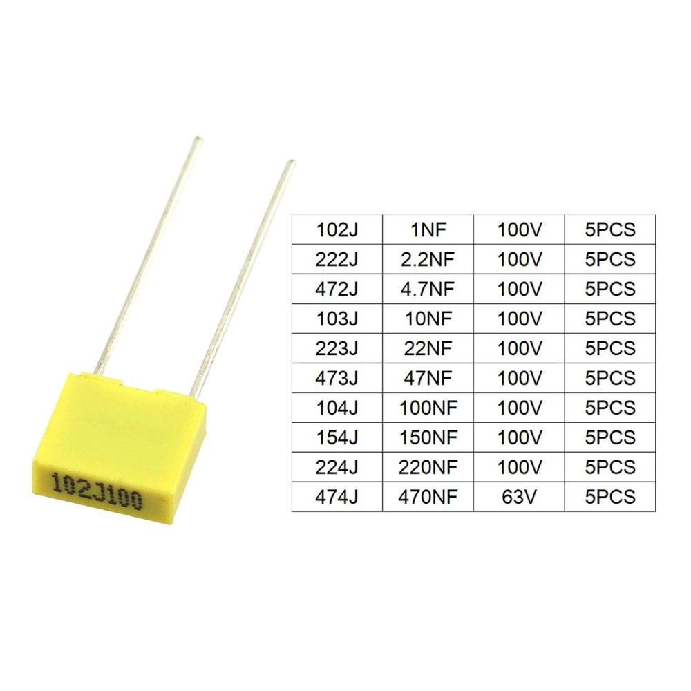 ポリプロピレンフィルムコンデンサ,容量補正,50ピース/ロッ - Capacitor Kit Assortment のレビューと価格