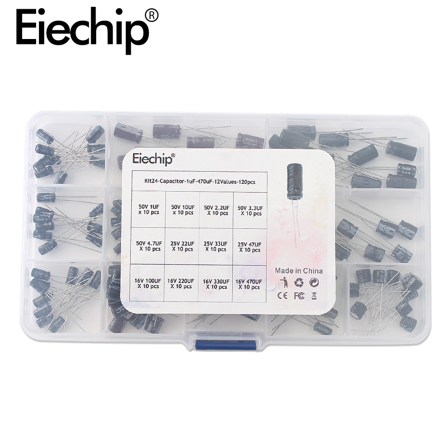 120 個 12 種類の電解コンデンサ Range1UF-4 - Capacitor Kit Assortment のレビューと価格
