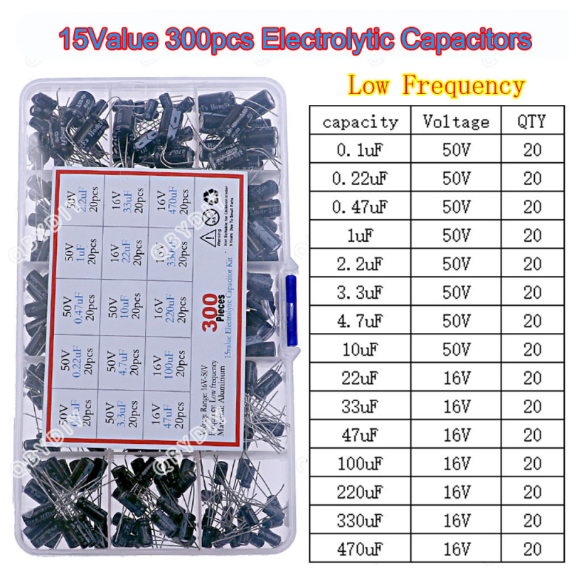 300個 15種類 16V 50V 0.1uf-470uF  - Capacitor Kit Assortment のレビューと価格