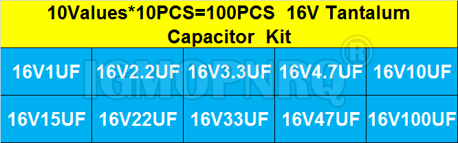 100PCS 10Value*10Pcs 16V Tanta - Capacitor Kit Assortment のレビューと価格
